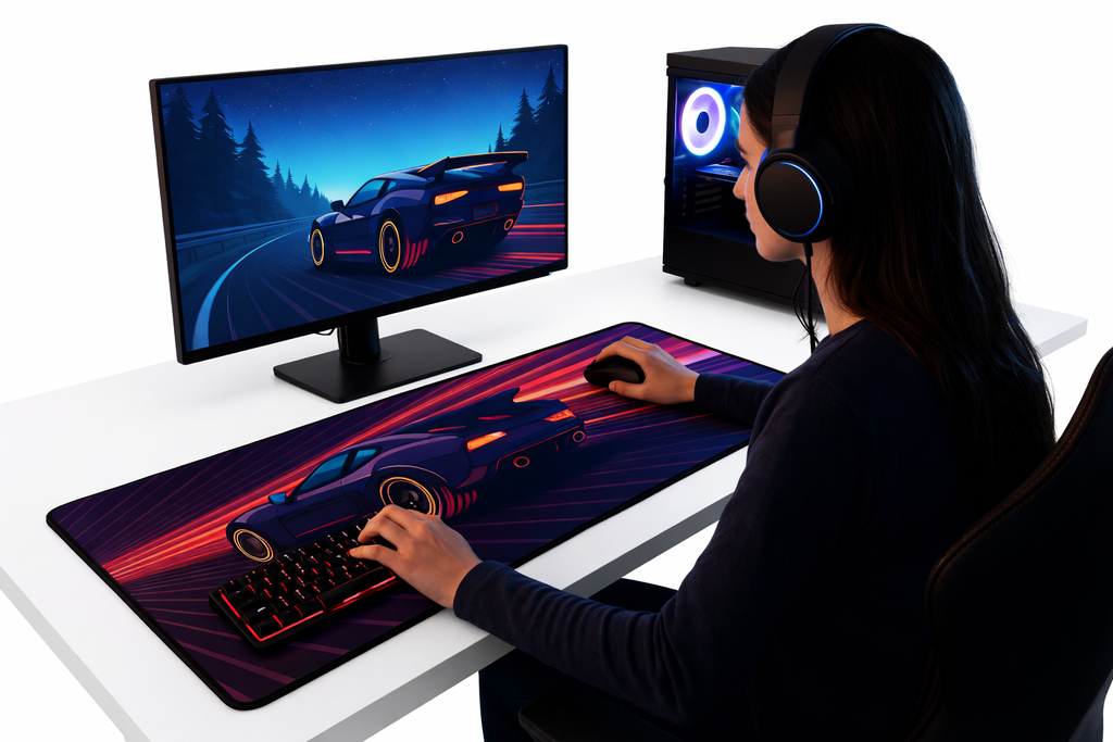 Mousepad Gamer XL "Auto de Carrera Neón" 90x40 cm