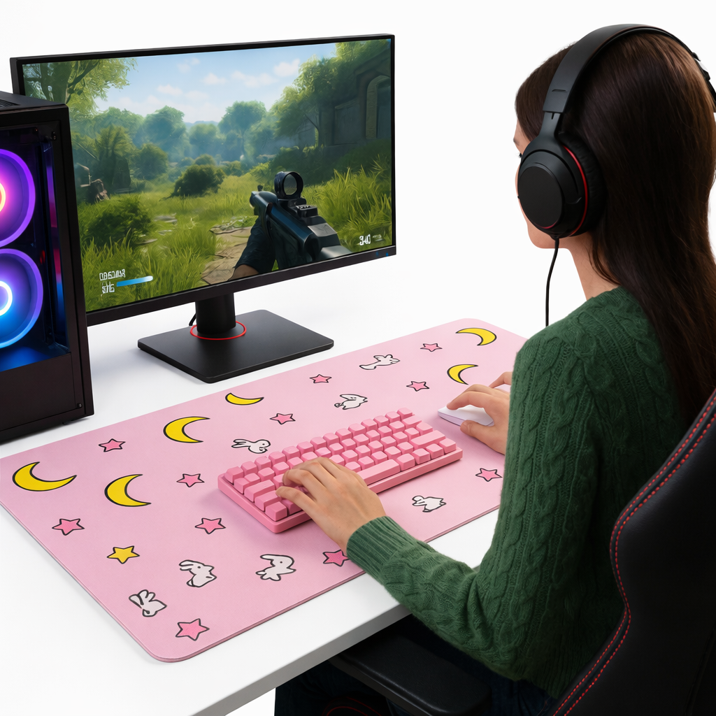 Mousepad Gamer XL “Conejitos y Lunas" 90x40cm